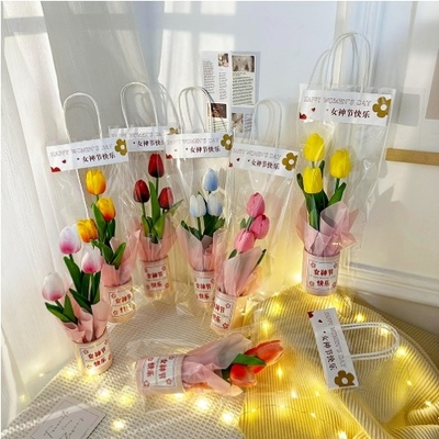 سعر جيد محاكاة PU Tulip Hug دلو حلوة الصوف زهرة عناق نعمة هدية عيد إبداعي هدية عطلة بيع بالجملة الانترنت