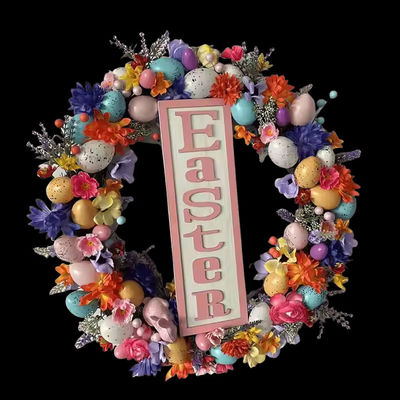 شراء بيض السينماسين إكليل عيد الفصح للباب الأمامي تزيين الربيع المختلط البلاستيكي الملون البيض الاصطناعي الأوراق الزهور الإكليل تصنيع عبر الإنترنت