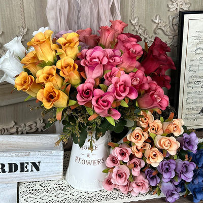 شراء بوكيه حريري مزيف صناعي محاكاة 7 رؤوس مع شعور رفيع المستوى لحفلات الزفاف، ترتيبات الزهور الزخرفية في غرف المعيشة، الورود البلاستيكية تصنيع عبر الإنترنت