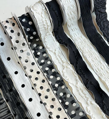 شراء تغليف الزهور الزخرفية المصنوعة يدويًا شريط أسود وأبيض بطول 14 متر باقة تشيشي مع متجر زهور الشريط تصنيع عبر الإنترنت