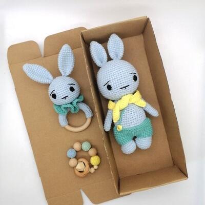 شراء 100% لعبة أرنب مصنوعة يدوياً من الأرنب Amigurumi الدمى الحيوانات الأرنب المملوءة اللحم أرنب الأطفال أسنان لعبة تصنيع عبر الإنترنت